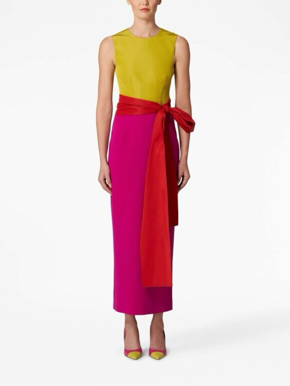 Carolina Herrera Berry Multi Colorblock Sash Column Dress